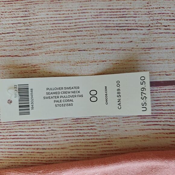 Chico's pullover crew neck sweater pale coral sz 00 NWT - Picture 6 of 8